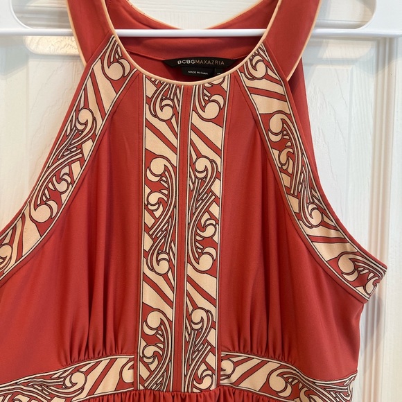 BCBGMaxAzria Damask Stained Glass Print Halter Dress Coral Pink Womens Medium - Picture 2 of 6
